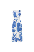Blue Ada Flora Print V Neck A-Line Midi Mira Dress
