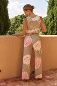 Fiori Green Floral Print Drawstring Malani Pants