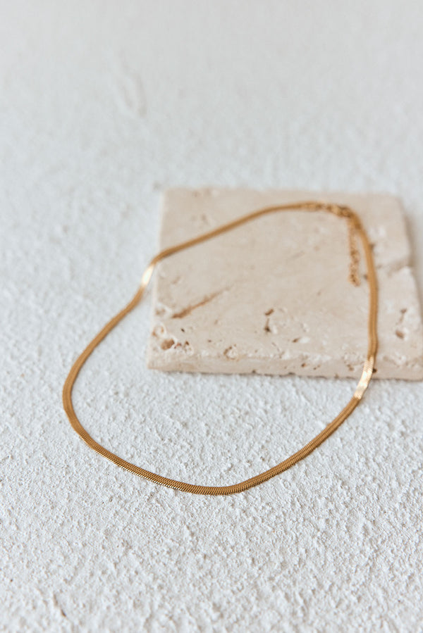 Vera Slinky Herringbone Chain Necklace - Gold