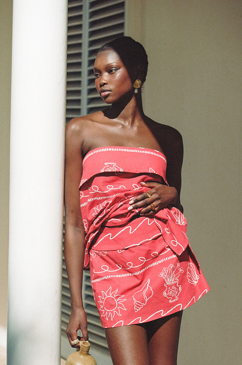 Red Peace High Waist Mini Ria Skirt