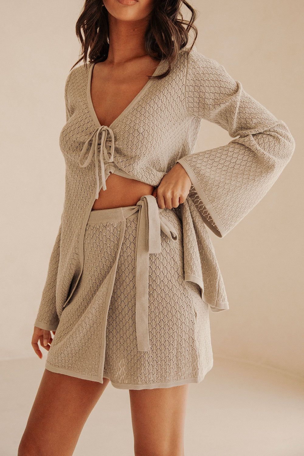 Grey Knit High Wast Wrap Mini Baylie Skirt