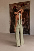 Green Cotton Knit High Waist Azari Pants