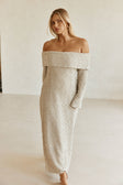 Tan Boucle Off Shoulder Maxi Poppy Dress