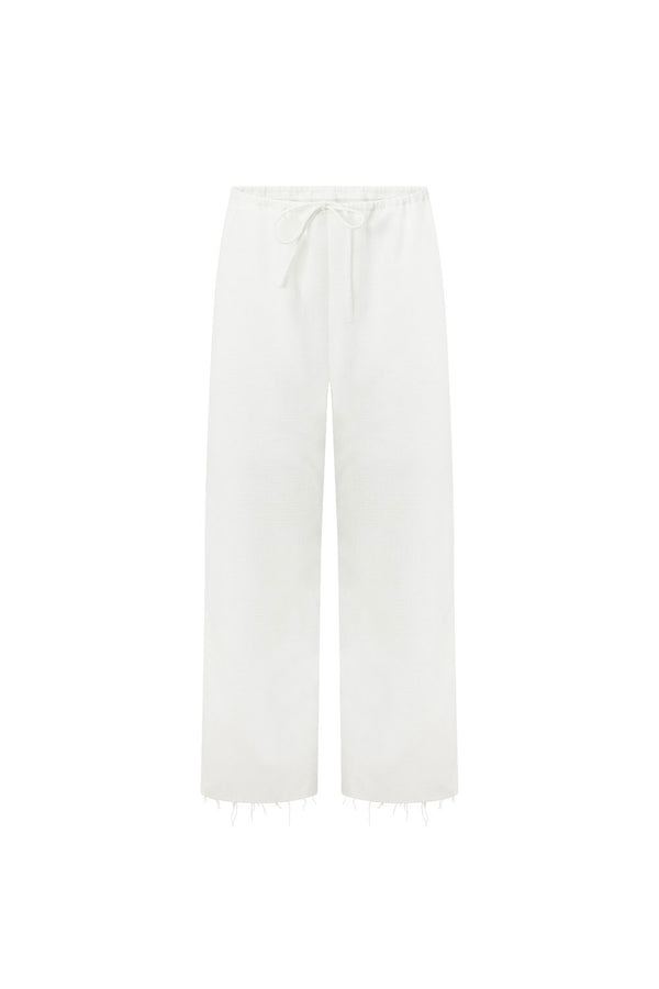 White Relaxed Elastic Drawstring Kamila Pants