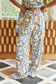 Blue Outline Floral High Waist Pocket Iras Pants