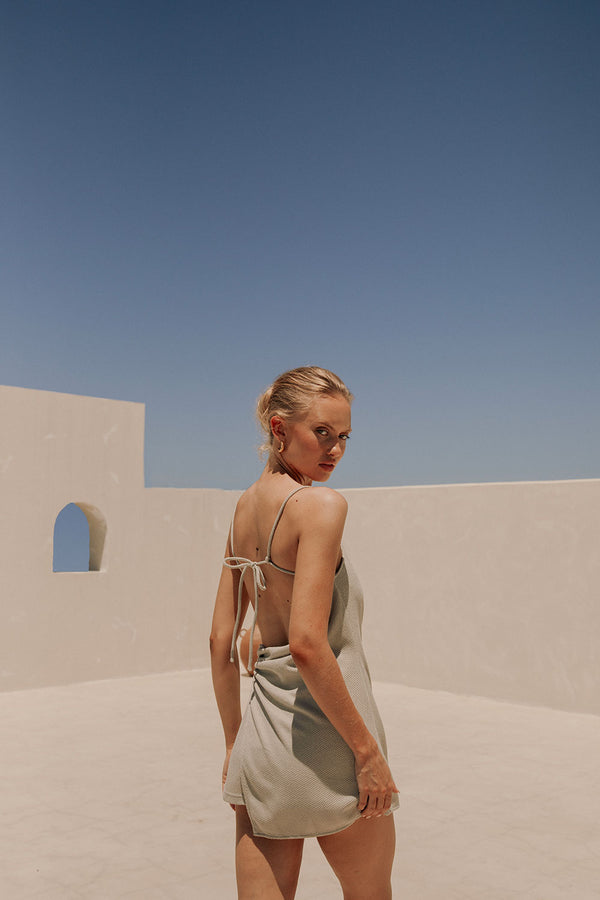 Grey Strappy Wrap Backless Mini Sweeney Dress