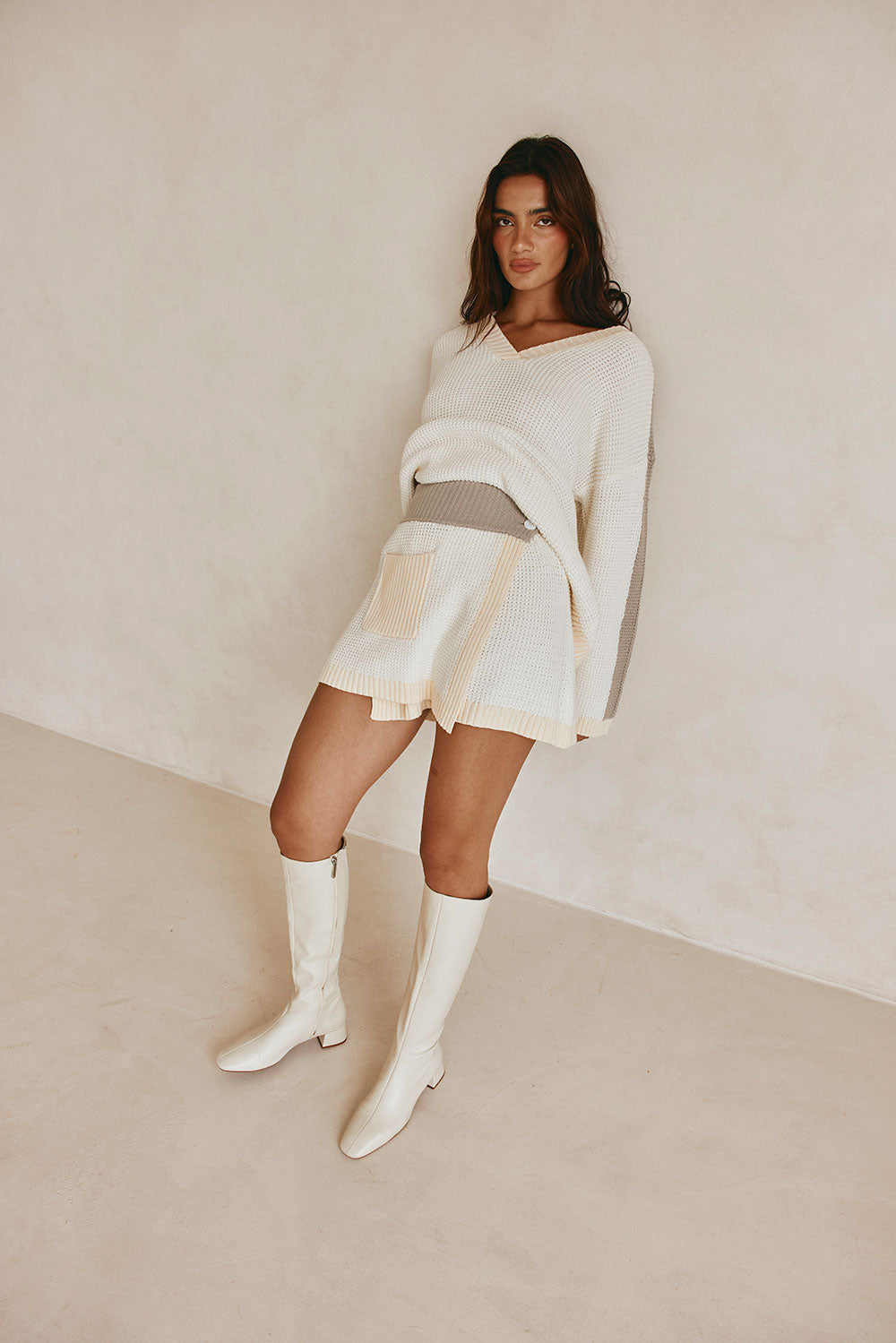 Cream Knit Wrap Mini Button Adelaide Skirt