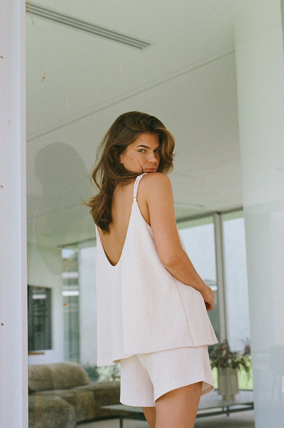 Beige High Waist Elastic Drawstring Boston Shorts