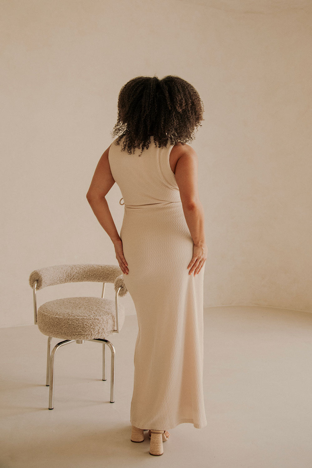 Beige Wrap Fitted Maxi Eliana Dress