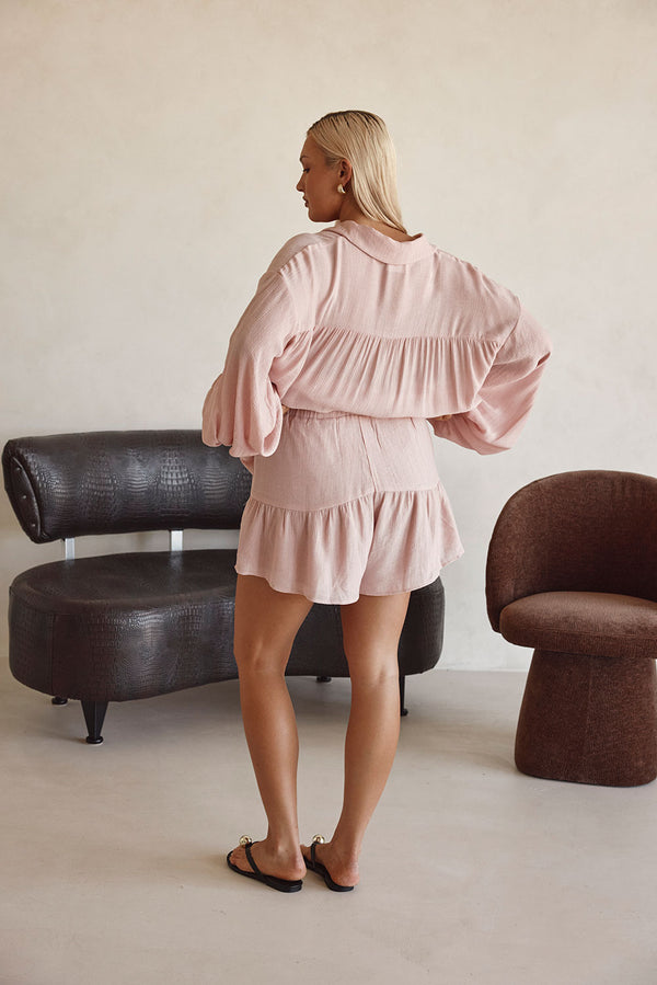 Blush Pink Elastic Drawstring Huxley Shorts