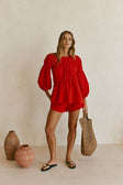 Cherry Red Elastic Drawstring Akel Shorts