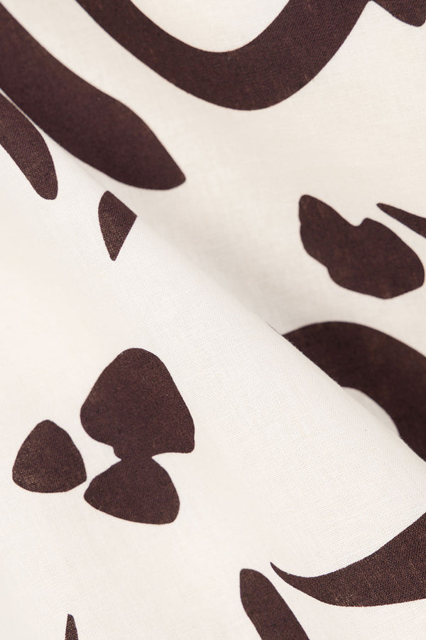 Cream Floral Fleur Lines Print V Neck Mini Amaya Dress