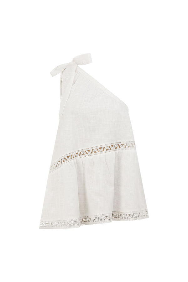 White Cotton One Shoulder Stella Top