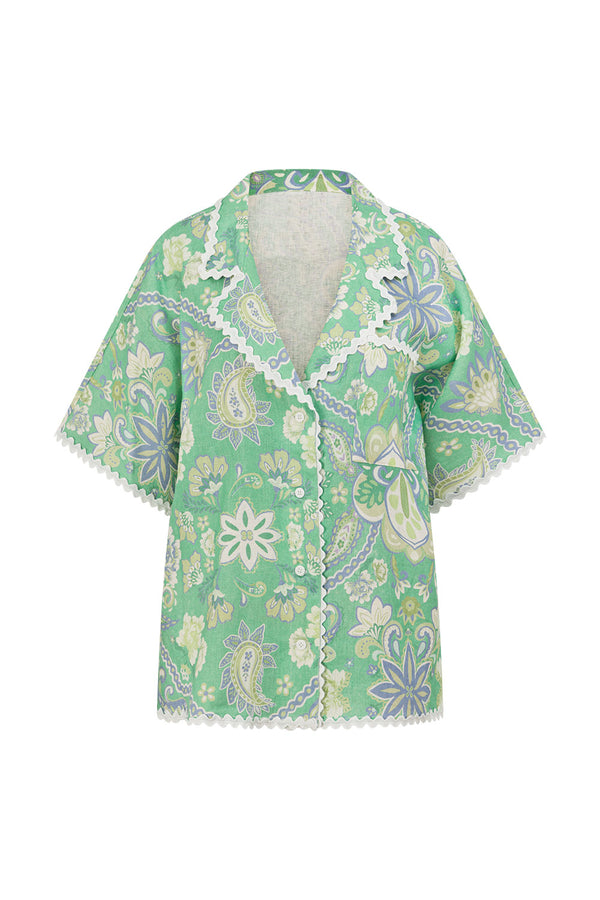 Green Floral Keritage print Button Up Kelia Shirt