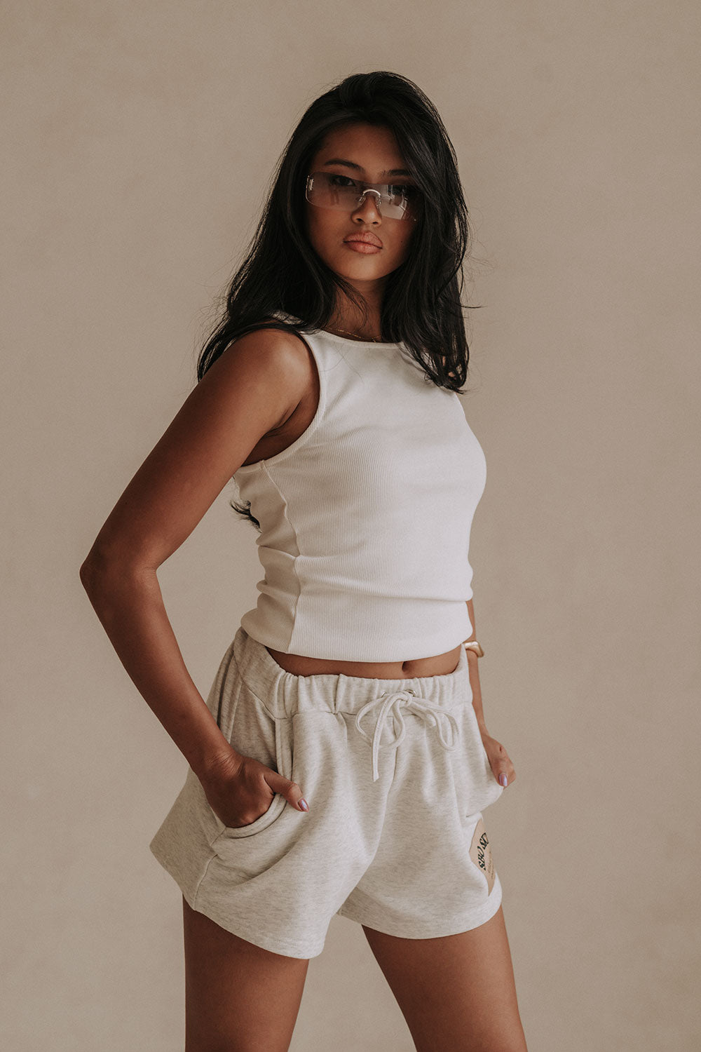 Grey High Waist Elastic Drawstring Vienna Shorts