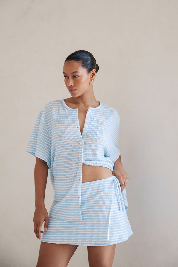 Cassie Wrap Mini Skirt - Blue White