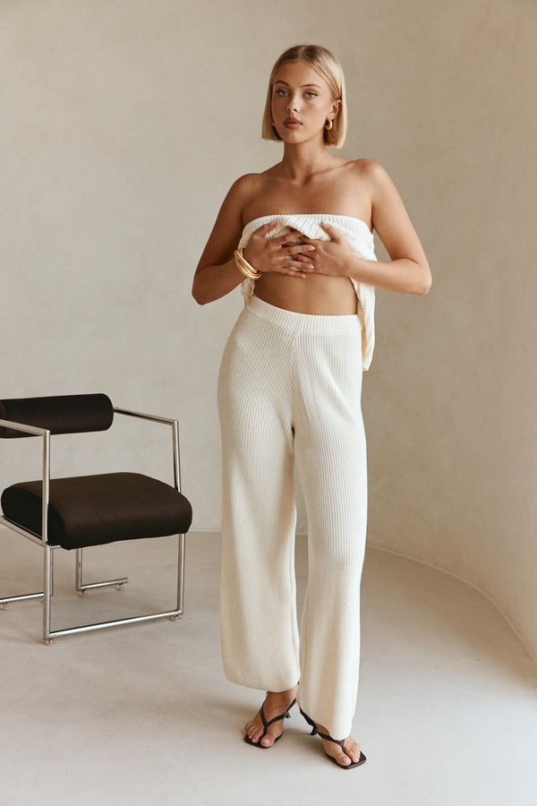 Cream Ribbed High Waist Alice Pants