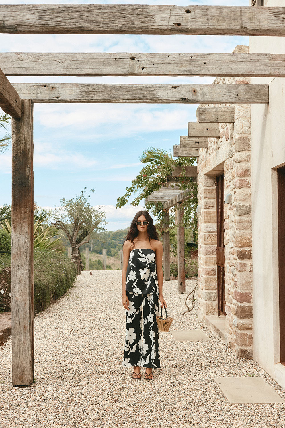 Black Alma Caroline Floral Print Strapless Heidi Jumpsuit