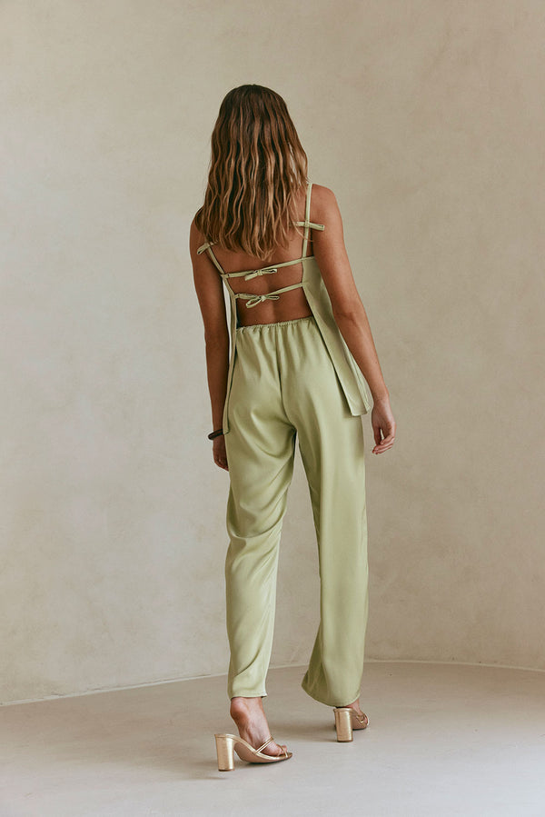 Green Thin Strap Backless Kinsley Jumpsuit