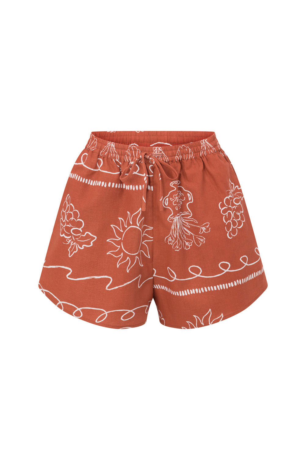 Red Linen Blend High Waist Drawstring Zuli Shorts