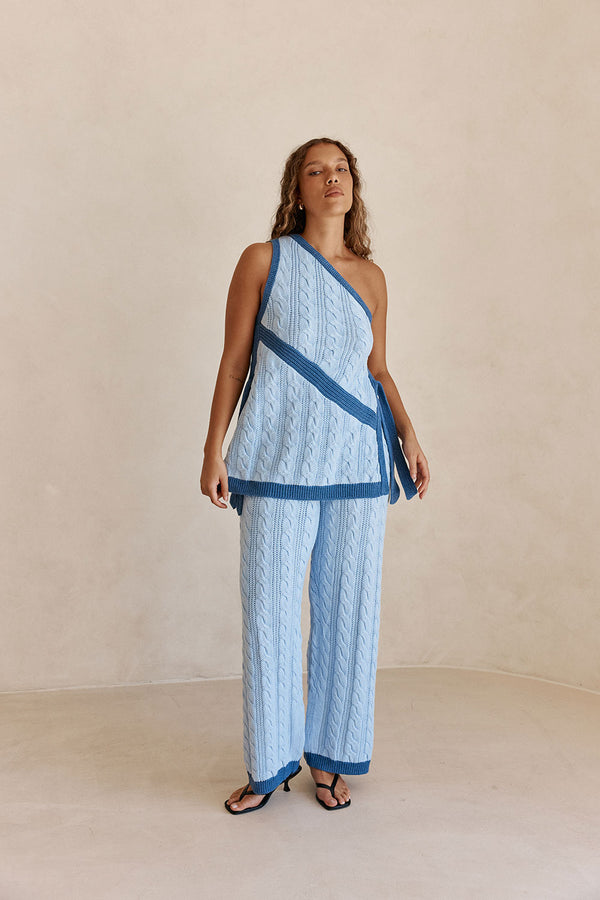 Blue Knit One Shoulder Mirabelle Top