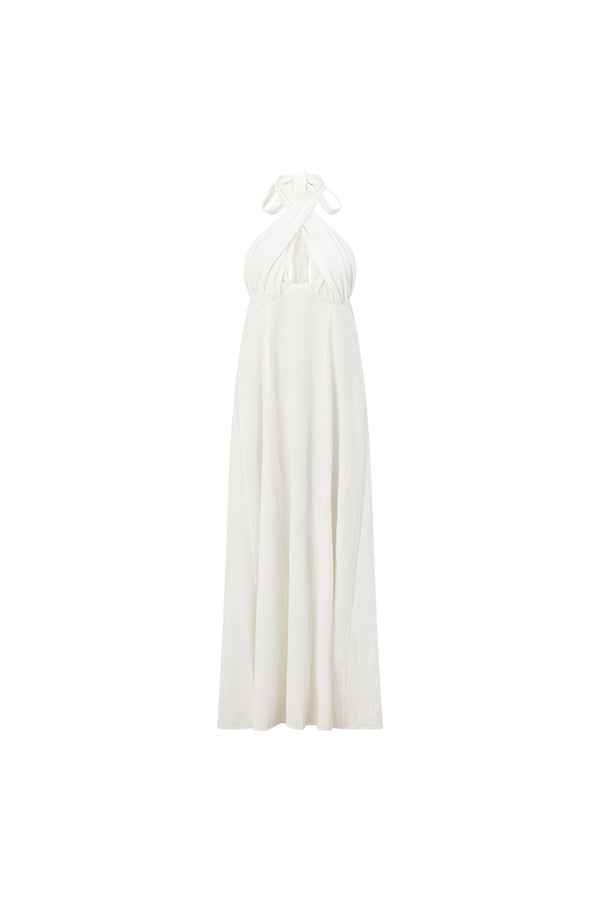 White Cross Neck Halter Laxi Oliviera Dress
