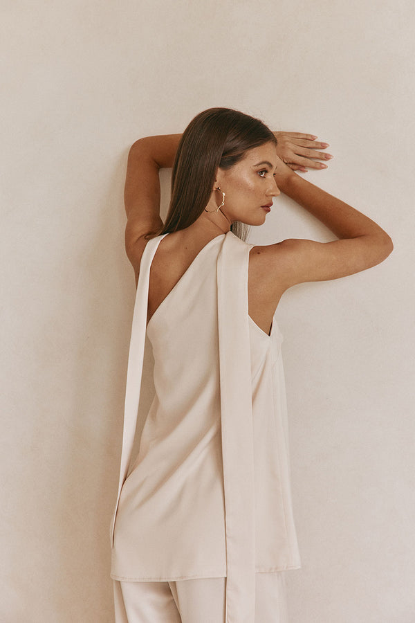 Beige Silky Asymmetric Scarf Koda Top