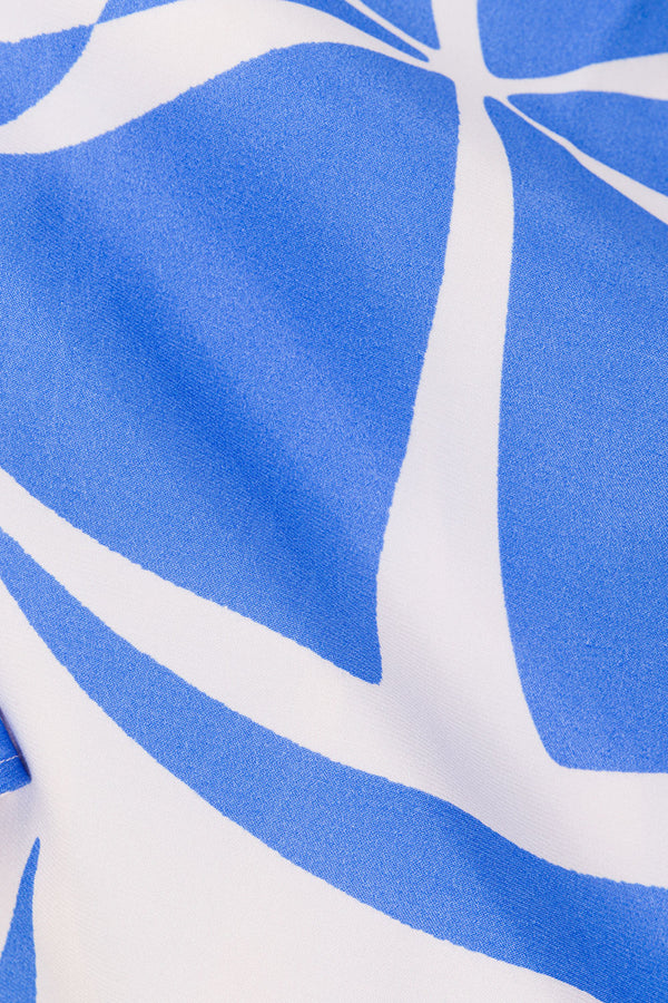 Palm Blue Print Strapless Alma Top