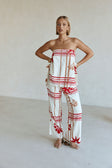 Cream Moana Red Print Elastic Drawstring Aspyn Pants