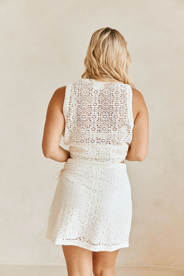 White Crochet Style Wrap Mini Alina Skirt