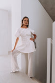 White Cotton Ruched Mini Lou Dress