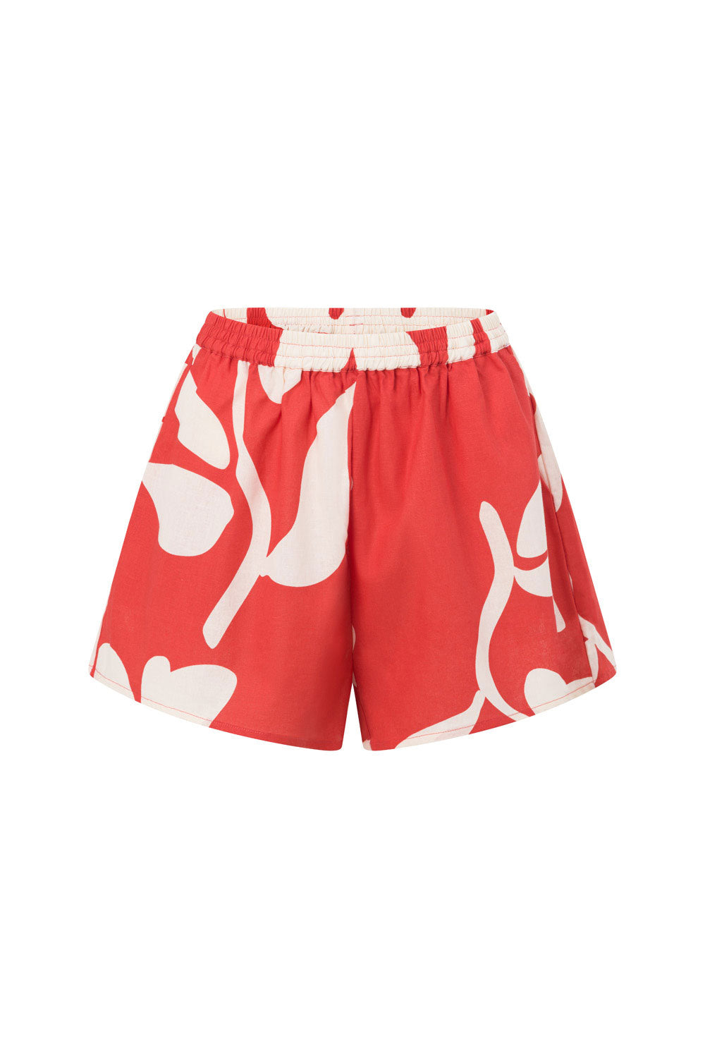 Red Sweet Caroline White Floral Elastic Karter Shorts