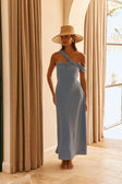 Blue Asymmetric Draped Mazi Kimora Dress