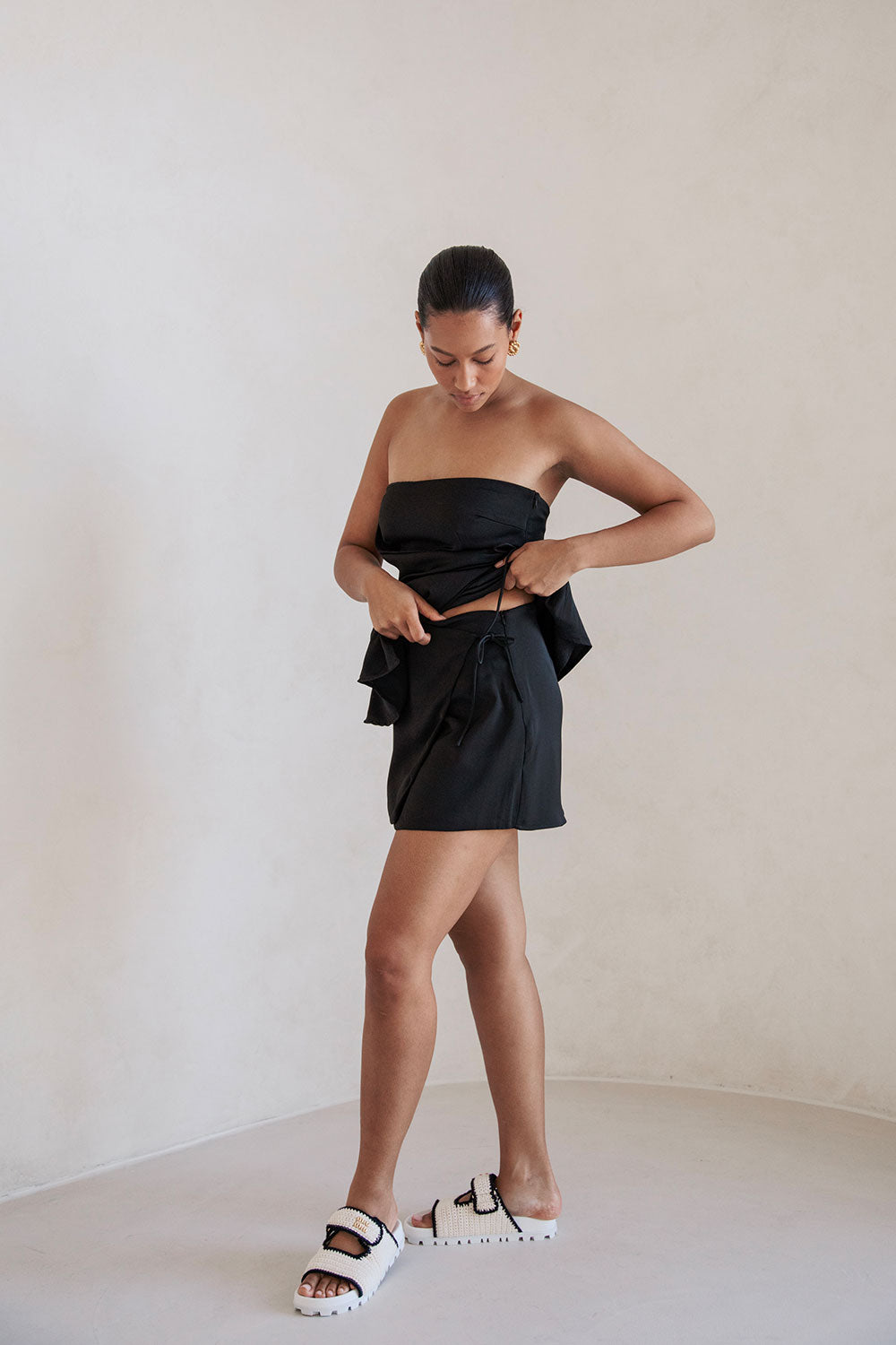 Black High Waist Wrap Mini Kleo Skirt