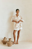 White Coastal Shell Button Up Collar Celestia Top