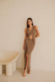 Bridget Split Knit Top - Chocolate Brown