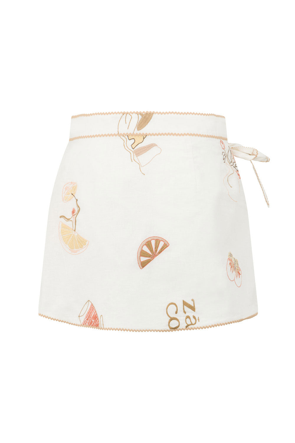 La Costa Embroidered Wrap Mini Skirt - Serenita, White, Beige, Pink