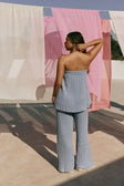 Blue Pointelle Knit Strapless Athena Top