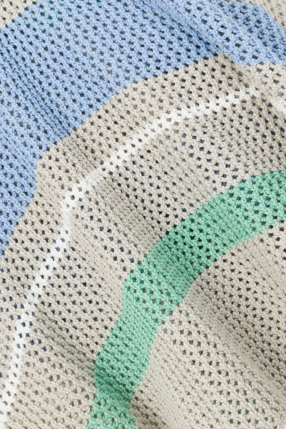 Astea V Neckline Knit Top - Grey, Green, Blue, White Stripe