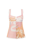 Ragazza Thick Strap Button Up Lace Top - Pink, White, Purple, OrangeTramonto Print