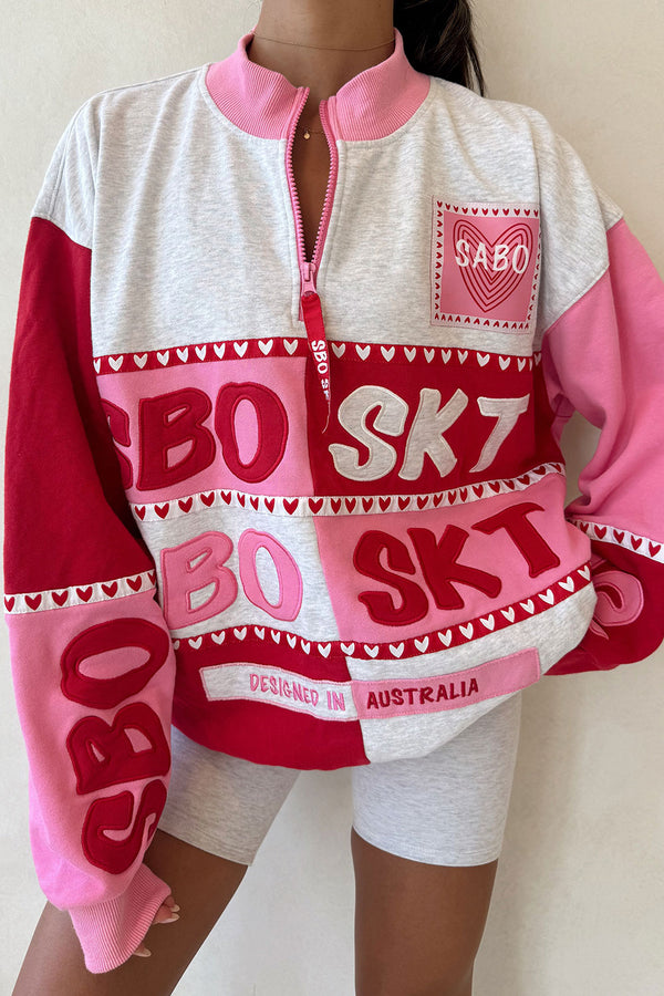 Pink and Red Terry Oversized Vintage Smitten Sweater