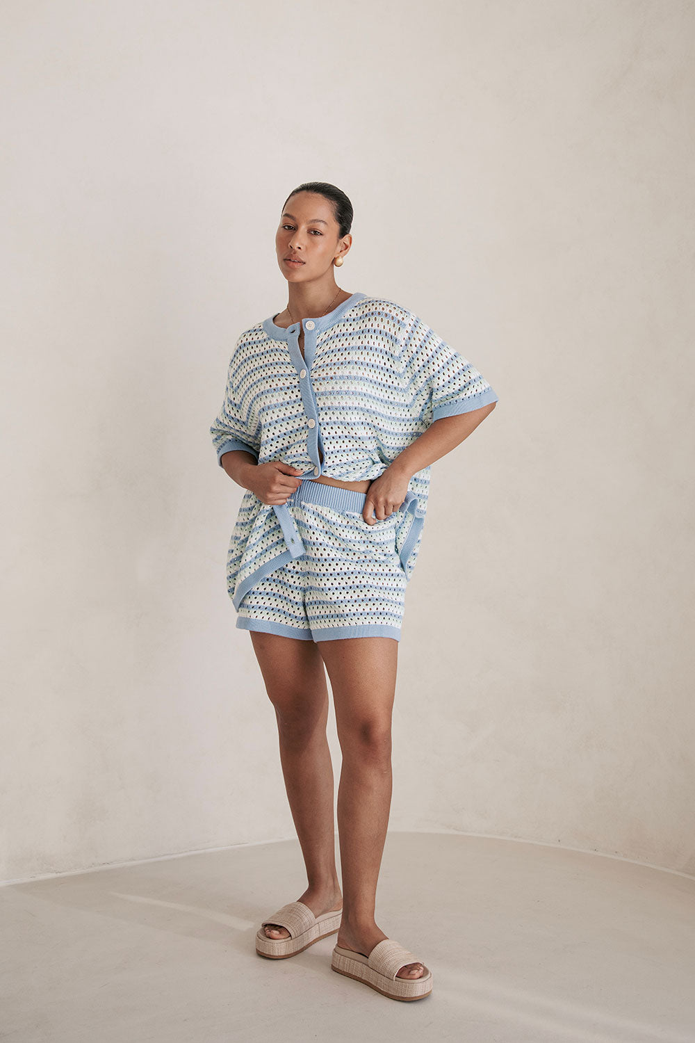 Chantel Knit Shorts - Blue Green White