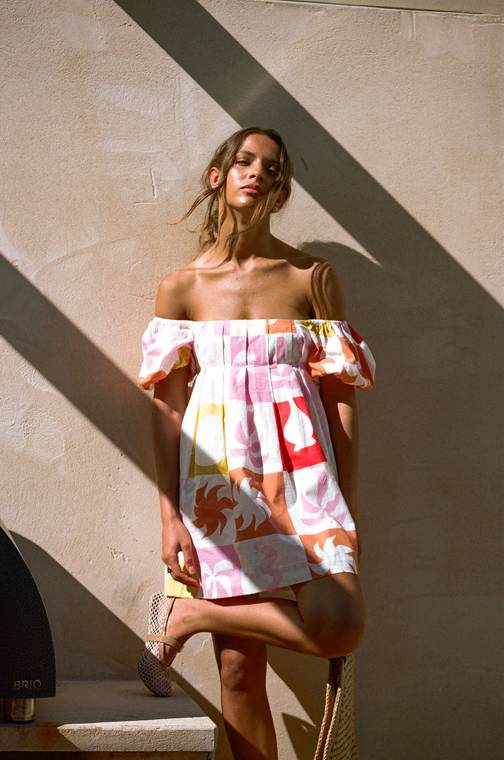 Zoi Babydoll Dress - Palm Tile Fuego Pink Red Orange Yellow