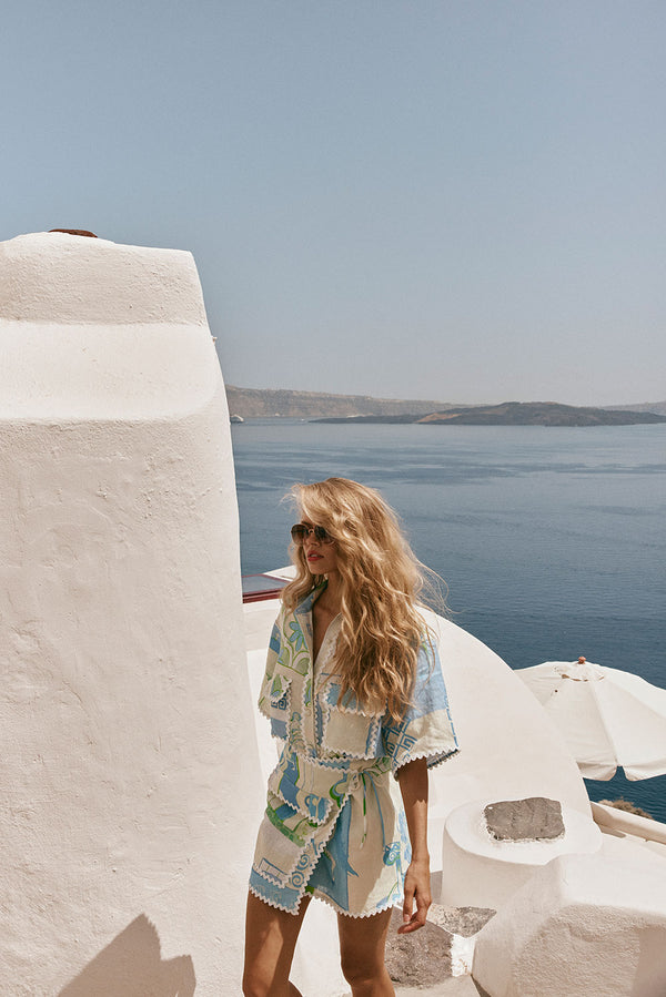 Blue Theotokos Ocean Button Up Collar Diaz Top