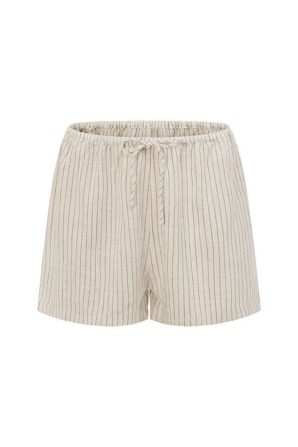 Beige and Black Pintstripe Tie Lyla Shorts