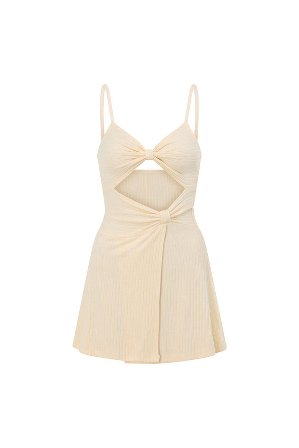 Ale Adjustable Thin Strap Cutout Mini Knot Dress - Cream