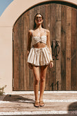 Beige Cut Out Pleated Tie Sydney Top