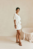 White Short Sleeve Button Mini Tarah Dress