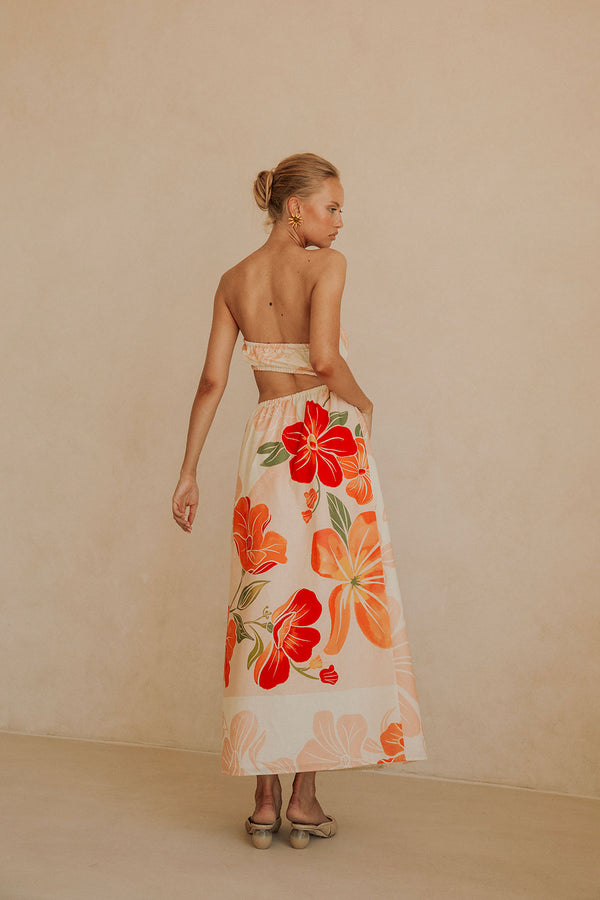 Pink Petal Scarf Tie Cutout Maxi Fei Dress