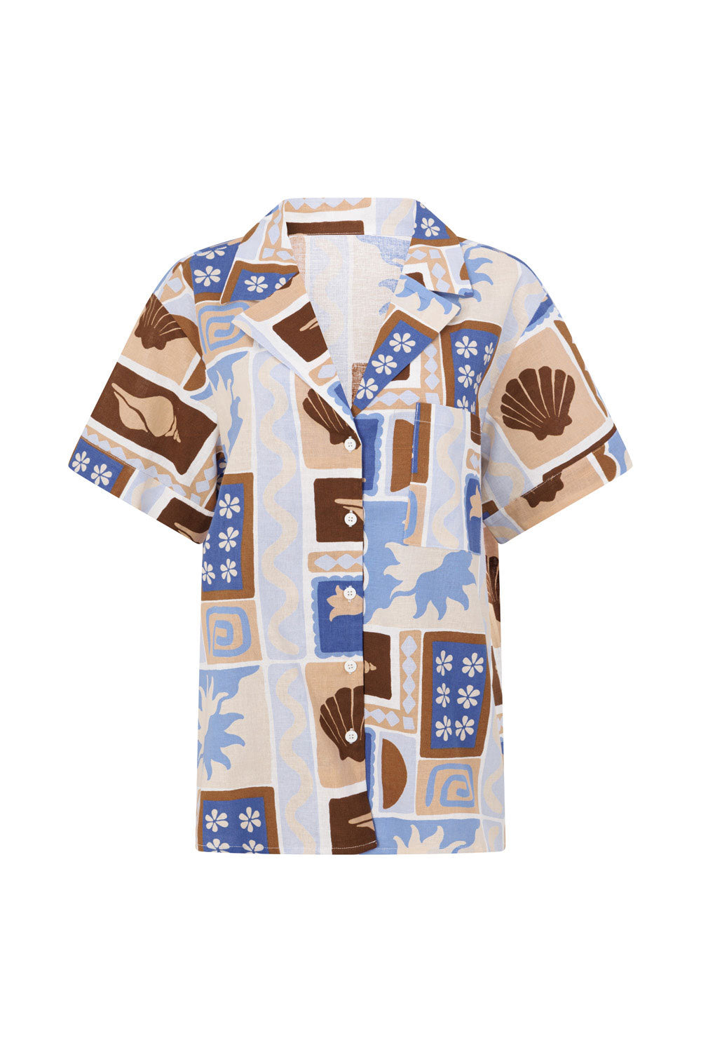 Blue Short Sleeve Button Up Collar Indra Top